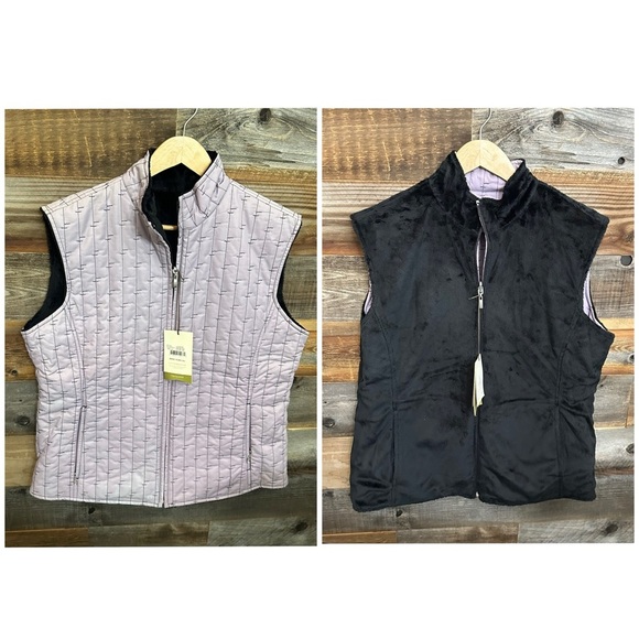 Cutter & Buck Woman’s XL Lavender Black Quilted Reversible Vest Outerwear NWT - Picture 1 of 12